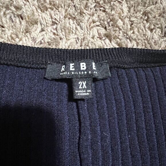 Rebel Wilson X Angels Plus Size 2X Blue Black Cold Shoulder Top - Picture 5 of 8